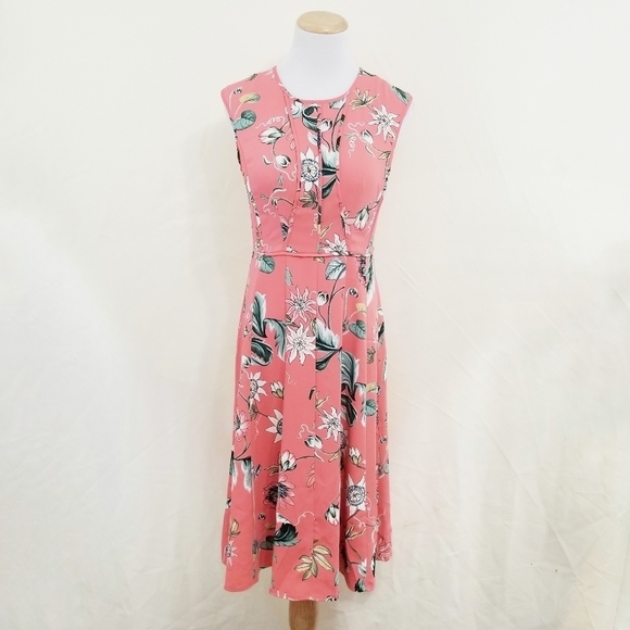Ann Taylor Coral Oasis dress floral sleeveless flared women's size 0 - Picture 3 of 7